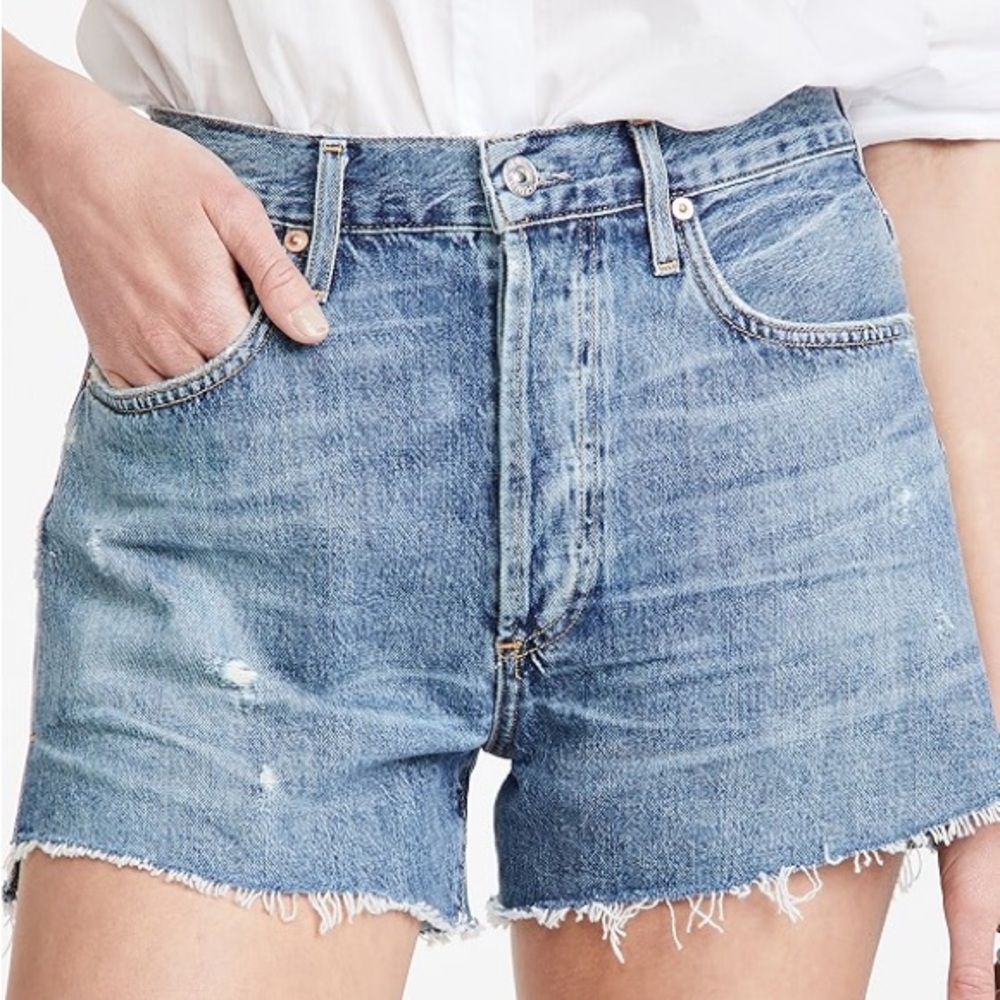 Citizens Of Humanity Blue Jean Shorts Distressed High-Waisted, 26